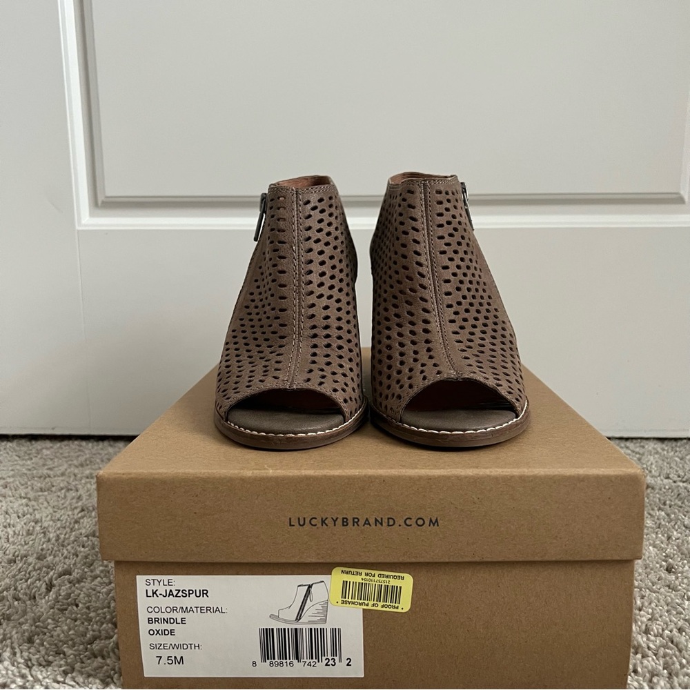 Lucky Brand Brown Peep-Toe Ankle Boots